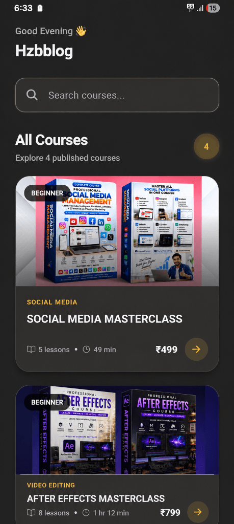 Gyan Master app screenshot showing courses and learning interface